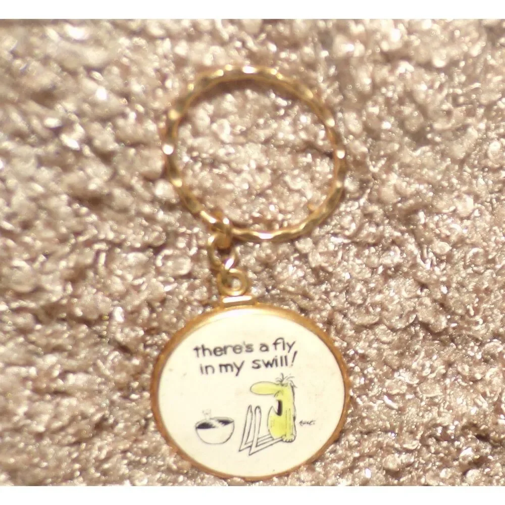 vintage metal BC comic caveman there's a fly in my swill  Keychain Key Ring